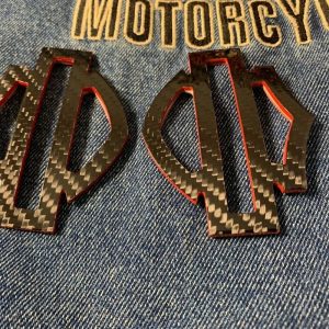 Black carbon with red edges tank emblems for Harley