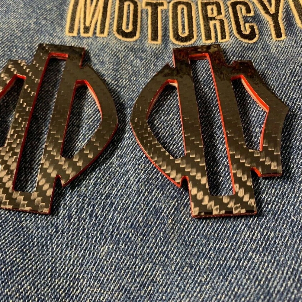 Black carbon with red edges tank emblems for Harley