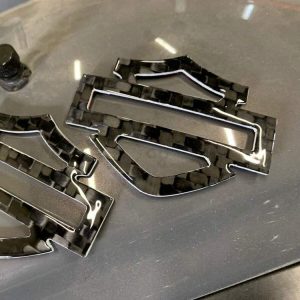 Black carbon with white edges tank emblems for Harley