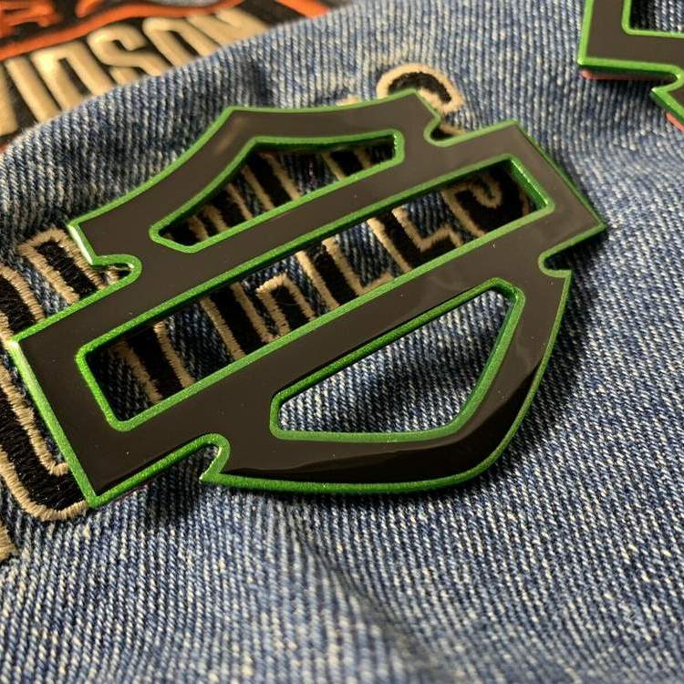 Black with green front outline tank emblems for Harley - Image 2