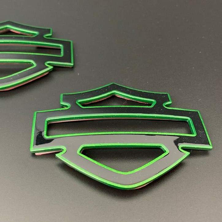 Black with green front outline tank emblems for Harley - Image 5