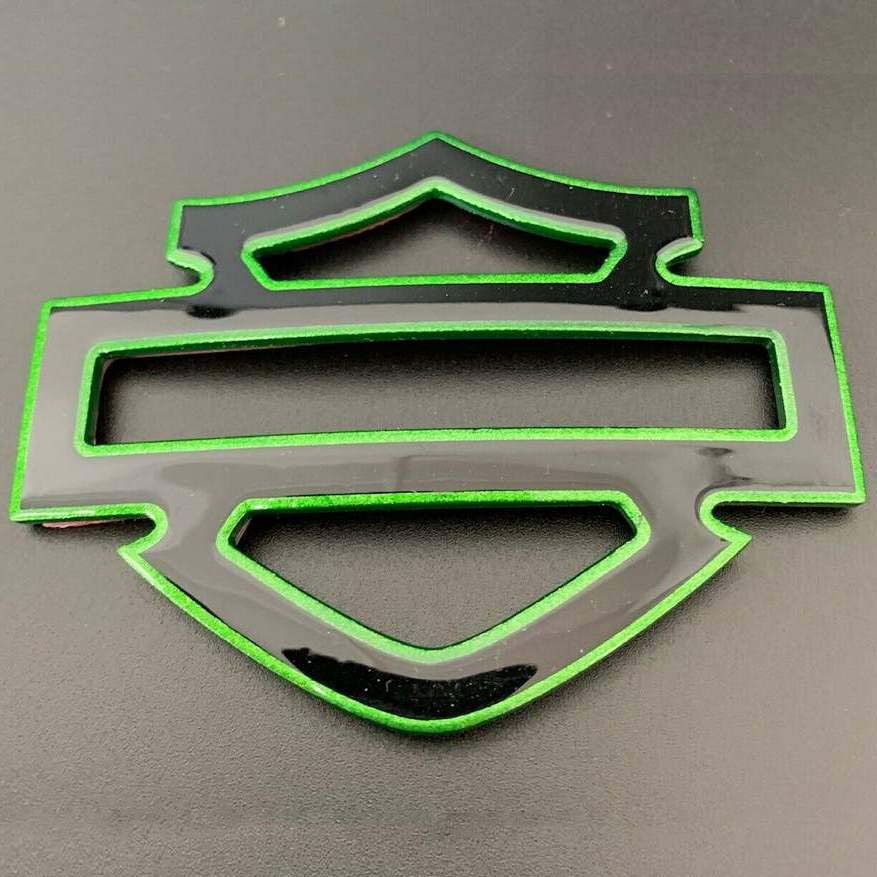 Black with green front outline tank emblems for Harley - Image 6