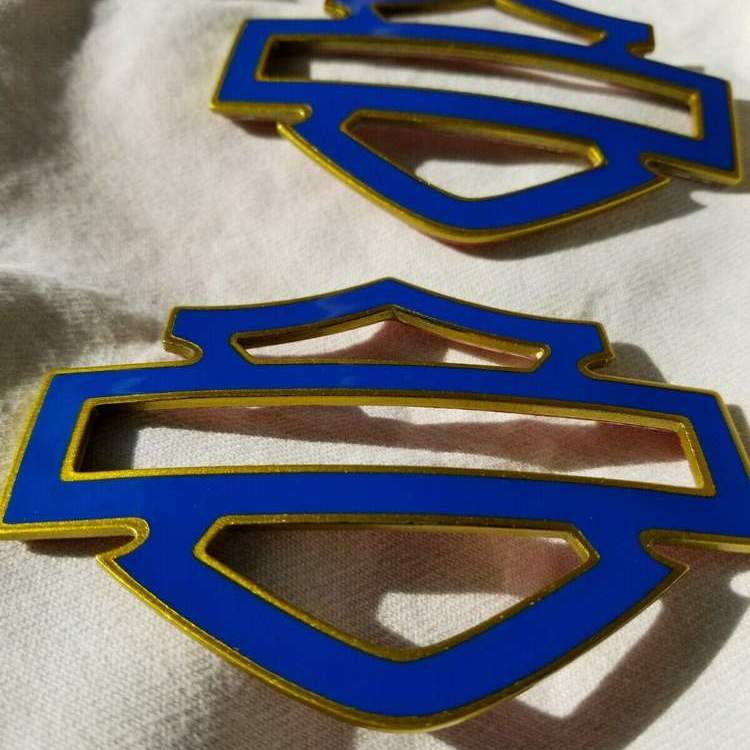 Blue with gold front outline tank emblems for Harley - Image 6