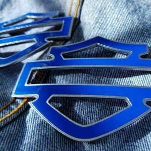 Blue with silver front outline tank emblems for Harley
