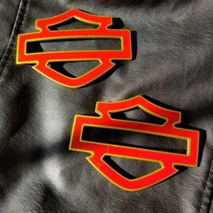 Red with gold front outline tank emblems for Harley