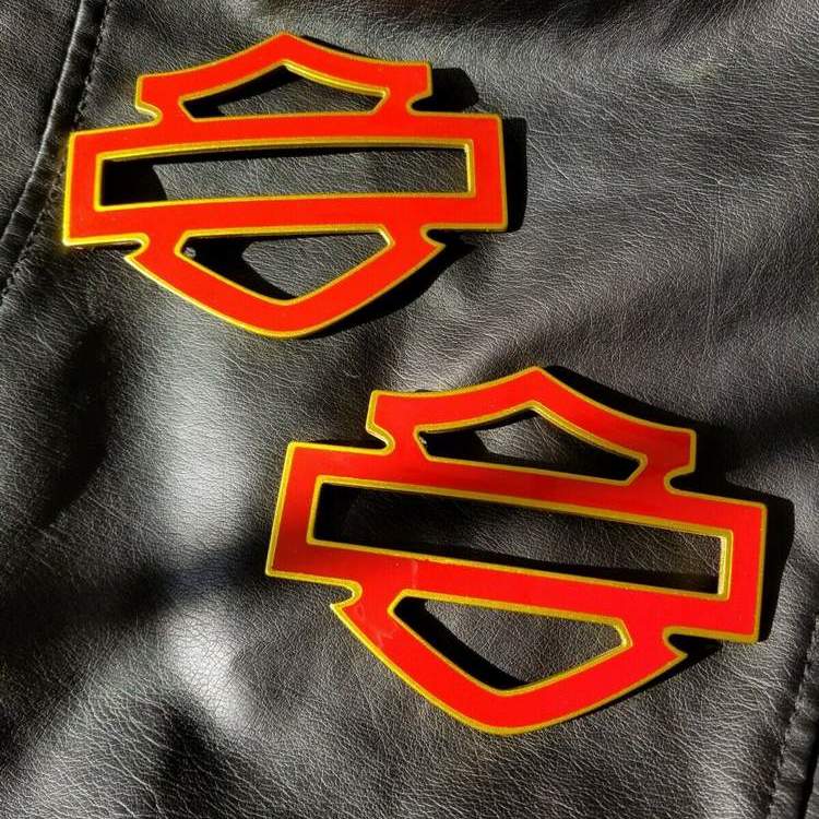 Red with gold front outline tank emblems for Harley
