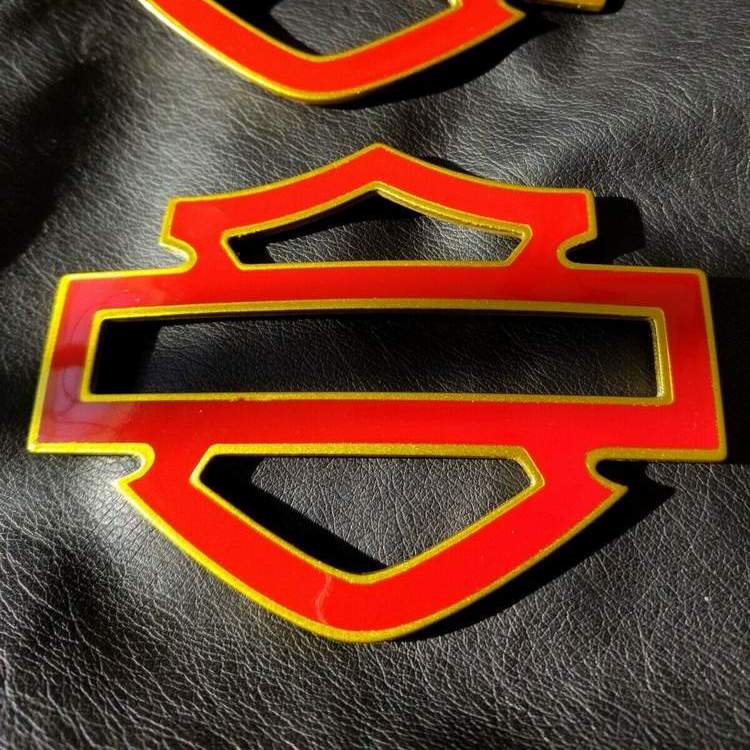 Red with gold front outline tank emblems for Harley - Image 2