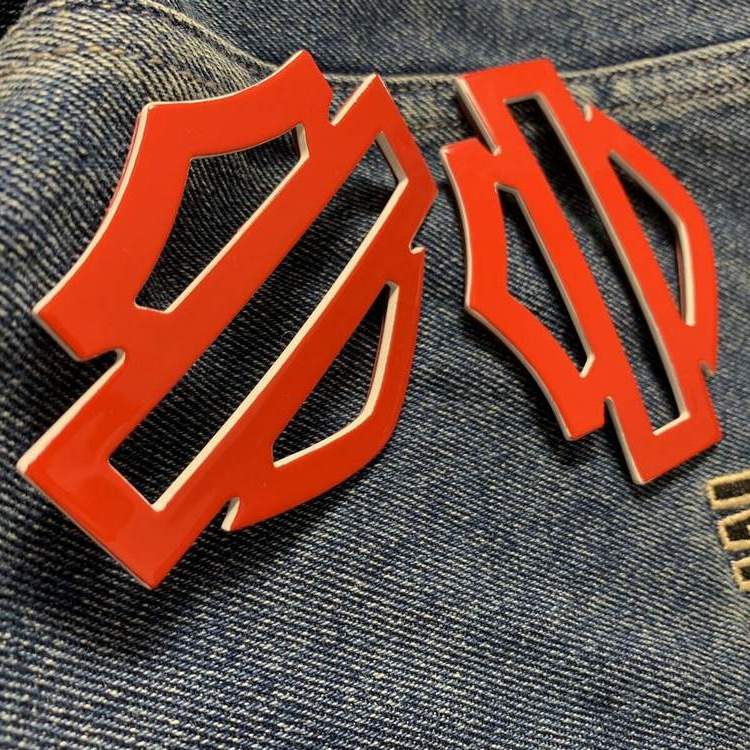 Red with white edges tank emblems for Harley