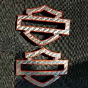 Silver carbon with orange front outline tank emblems for Harley