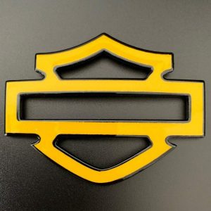 Yellow with black front outline tank emblems for Harley