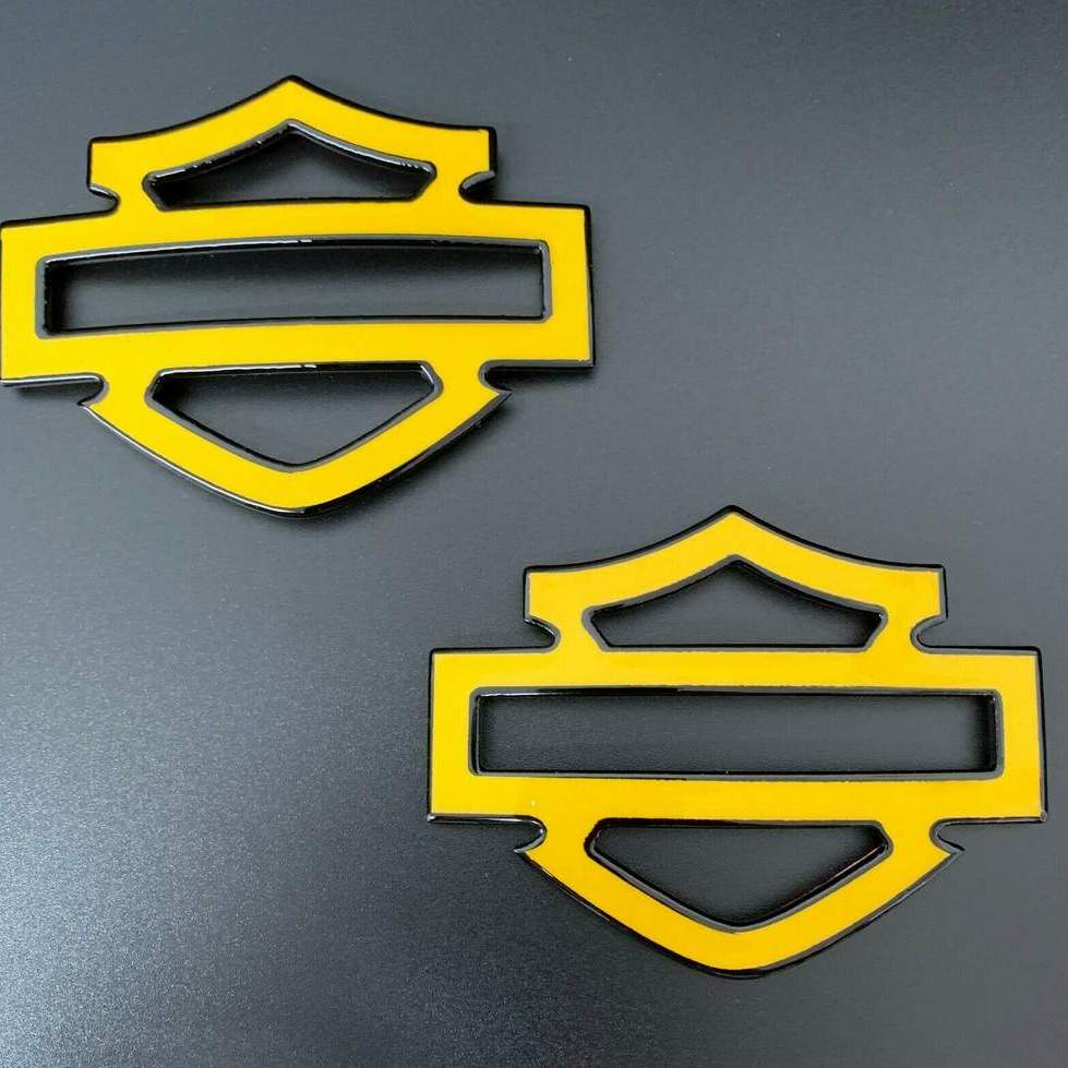Yellow with black front outline tank emblems for Harley - Image 3